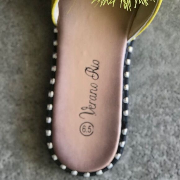 Famous Yellow Pom Silver Stud Slip On Mule Sandal - Picture 7 of 11